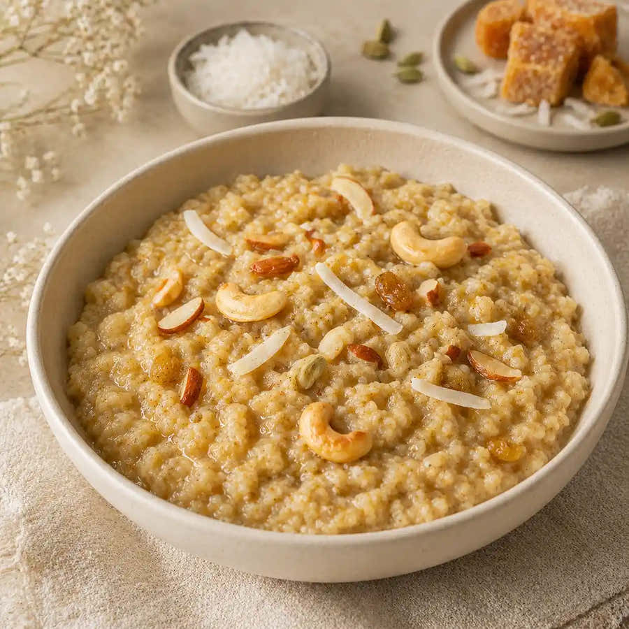 Sweet Millet Flakes with Coconut and Cardamom — serving suggestion