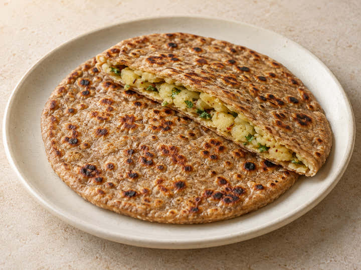 Black wheat paratha with potato and coriander filling