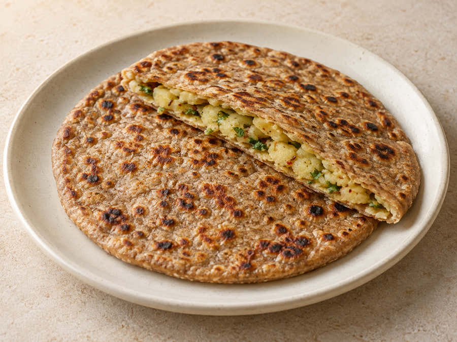 Black wheat paratha with potato and coriander filling