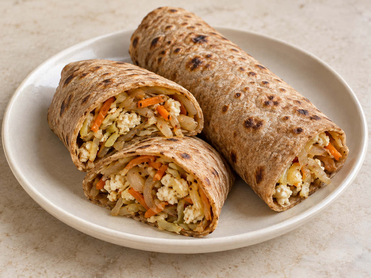 Black wheat chapati rolls filled with vegetables and paneer