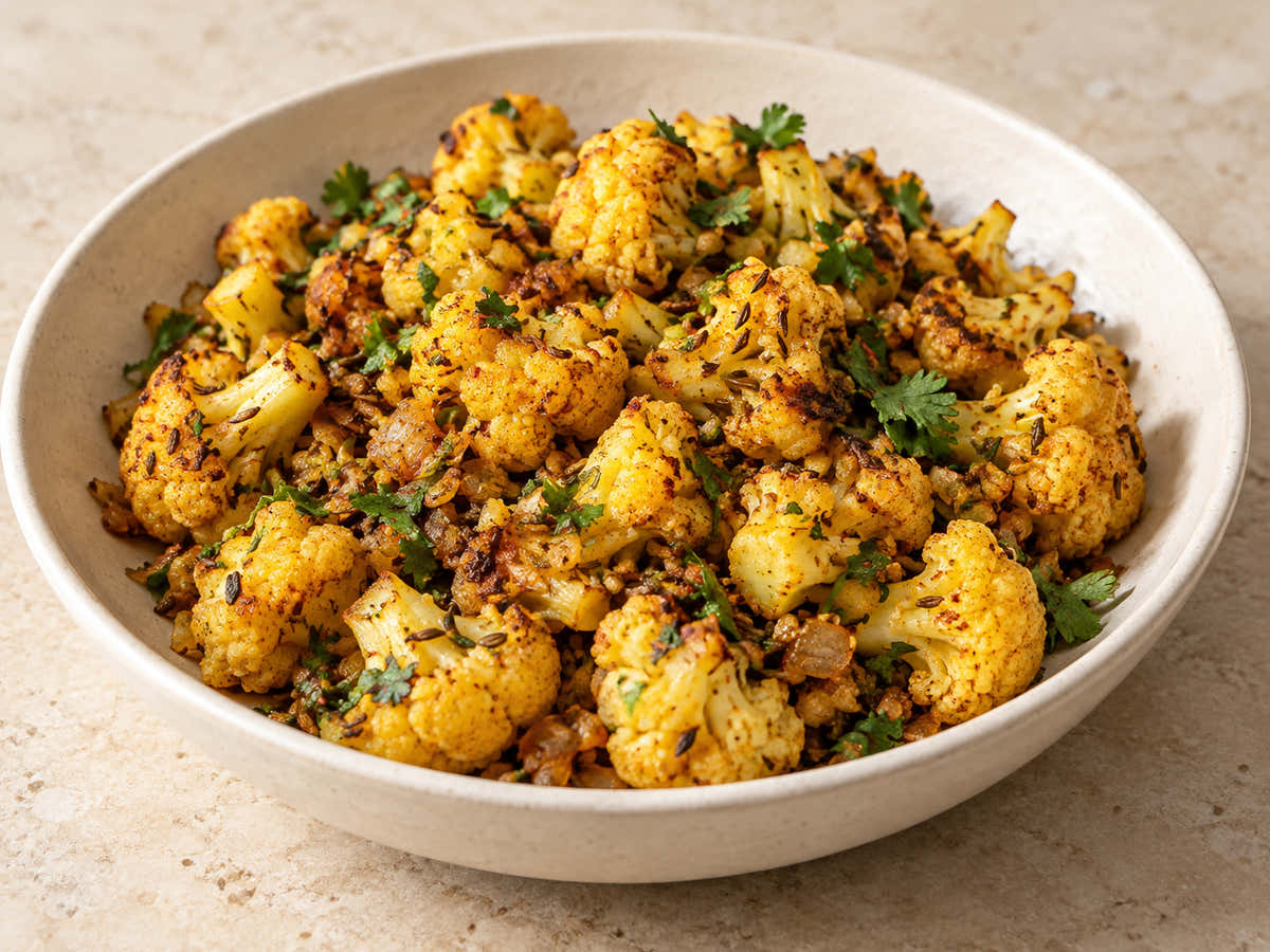 Golden cauliflower stir-fry with cumin and coriander