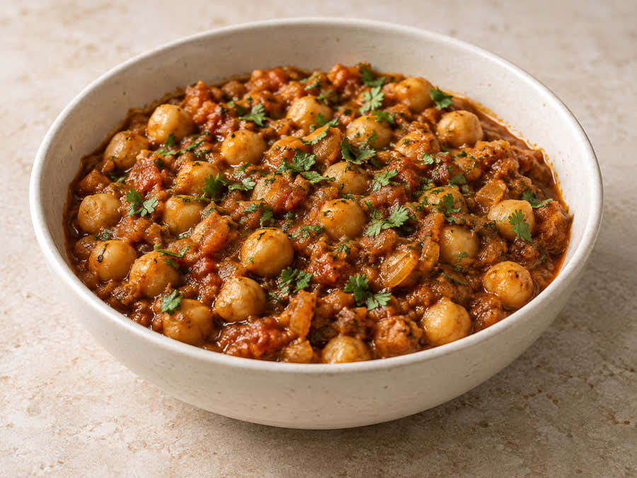 Chickpeas in tomato onion masala with coriander