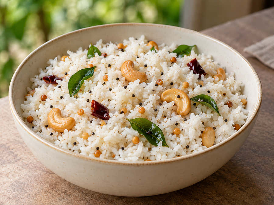RNR coconut rice with cashews curry leaves and urad dal