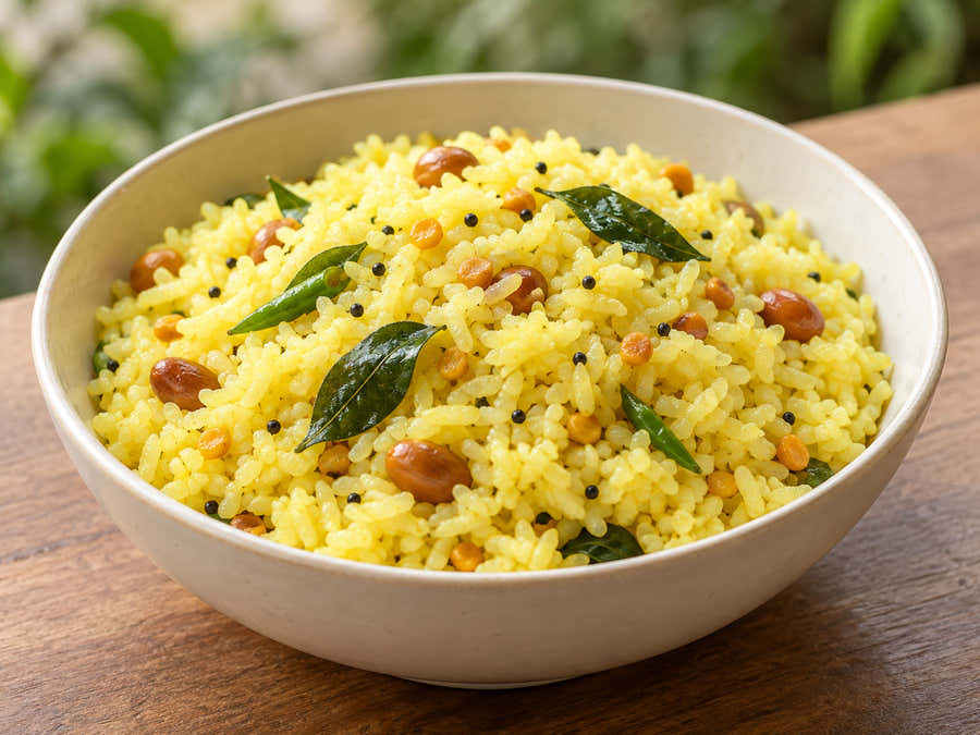 RNR lemon rice with peanuts curry leaves and golden dals