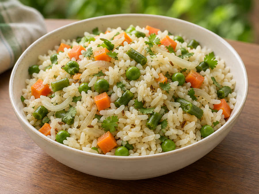 RNR vegetable pulao with carrots beans and peas