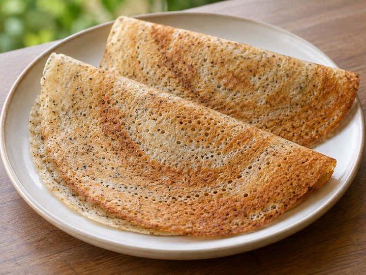 Sorghum dosas with crisp golden edges