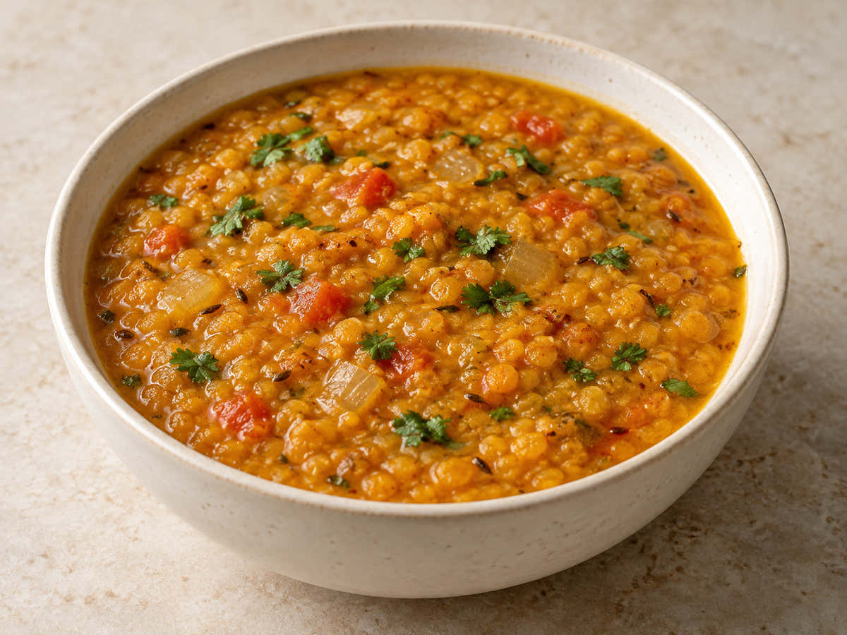 Tomato masoor dal with cumin and coriander