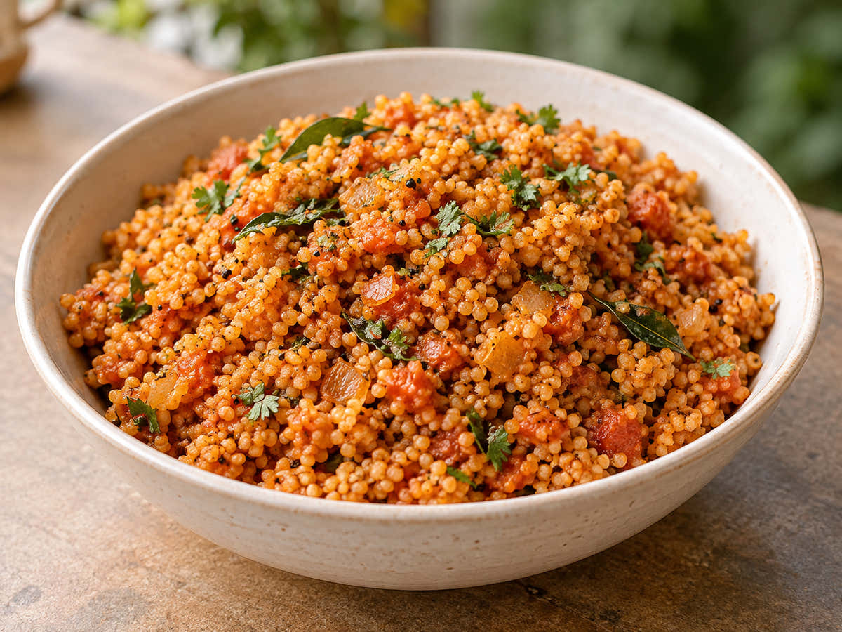 Tomato and pepper millet rice with curry leaves