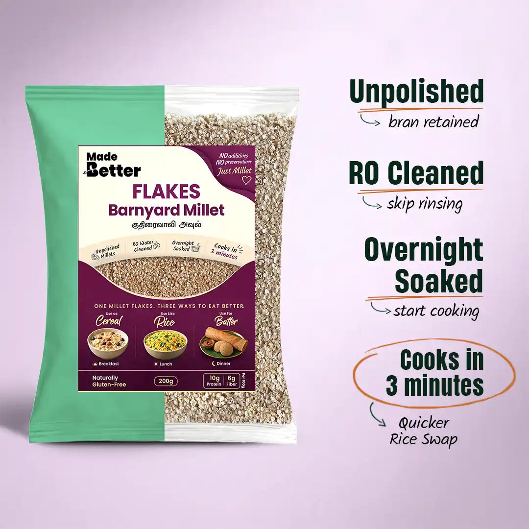 Barnyard Millet Flakes | Use like rice | Quick Cook