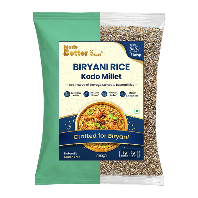 MadeBetter Biryani Millet Rice — Kodo Millet — original 500 g pouch with transparent background