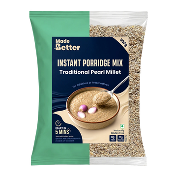 MadeBetter Instant Porridge — Traditional Pearl Millet — exact original 500 g pouch with transparent background