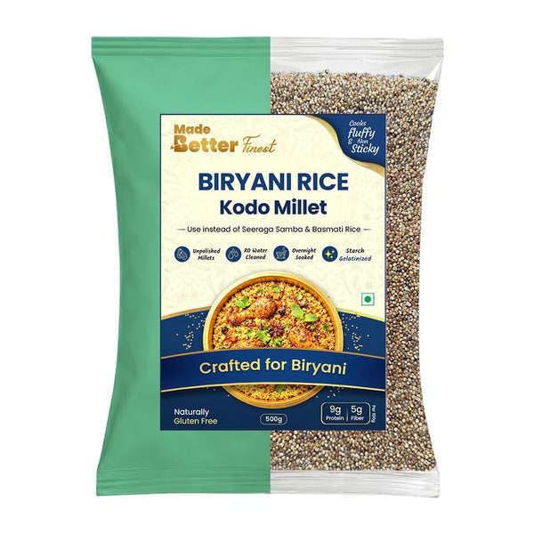 MadeBetter Kodo Millet | Biriyani Millets — exact original 500 g front pouch, uniformly sized on white