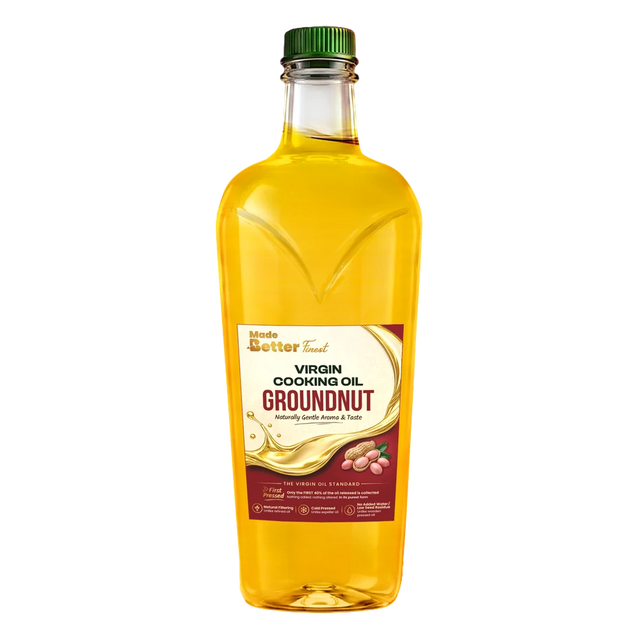 MadeBetter groundnut Virgin Cooking Oil — original bottle with background removed