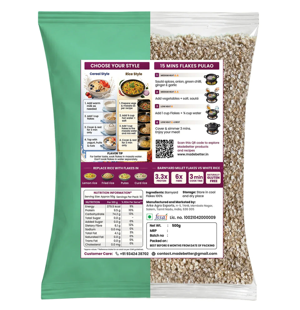 MadeBetter Barnyard Millet Aval / Poha — back panel