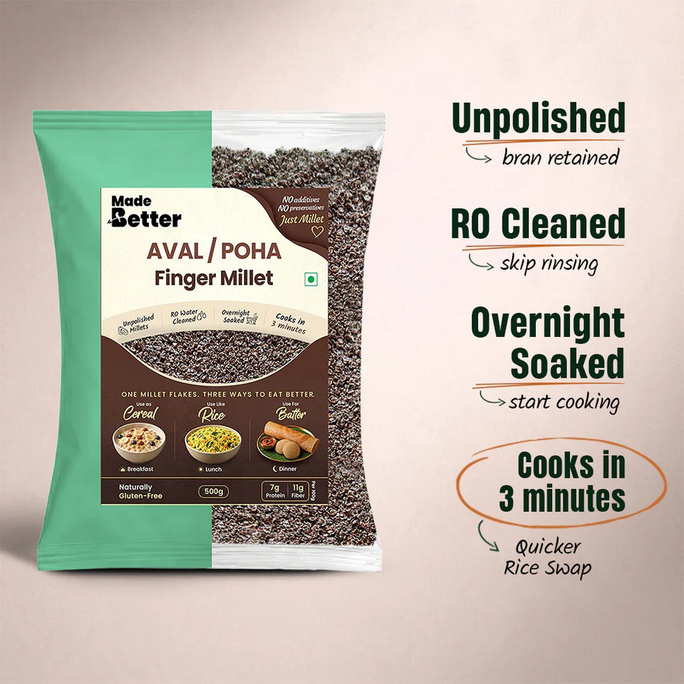MadeBetter Finger Millet Aval / Poha — process panel