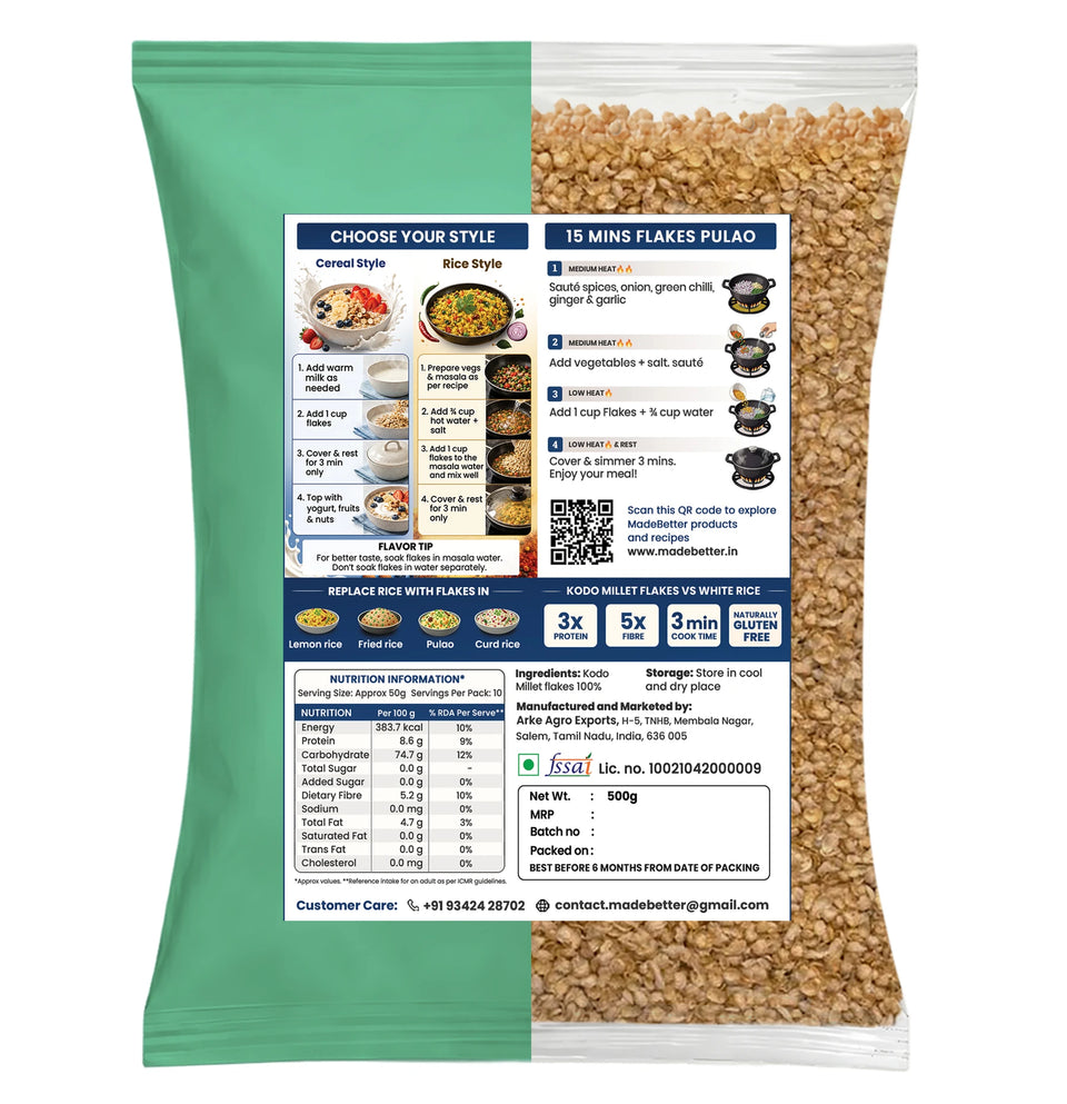 MadeBetter Kodo Millet Aval / Poha — back panel