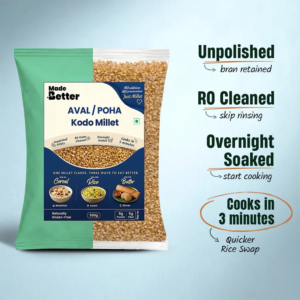 MadeBetter Kodo Millet Aval / Poha — process panel