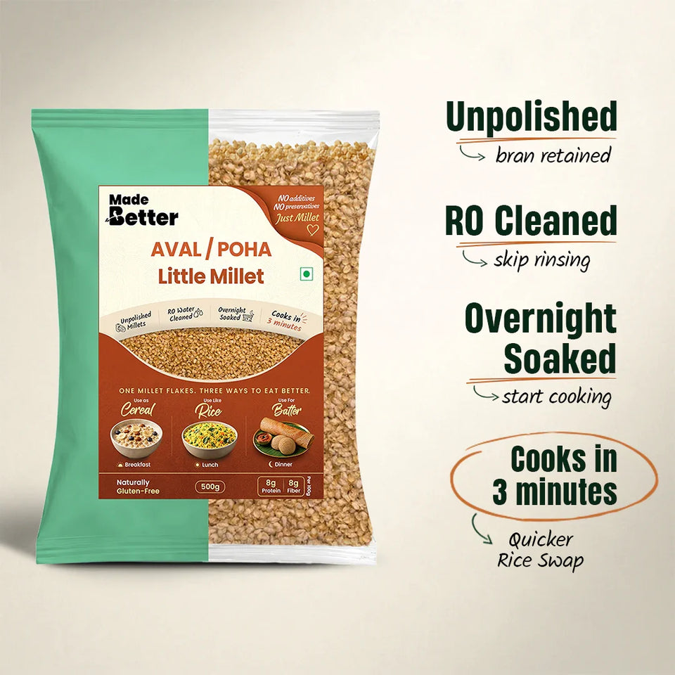 MadeBetter Little Millet Aval / Poha — process panel