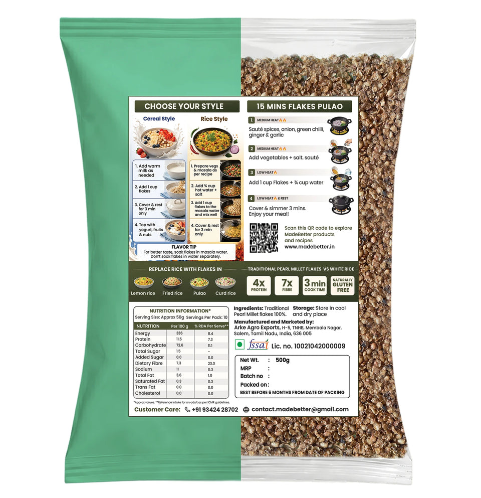 MadeBetter Traditional Pearl Millet Aval / Poha — back panel