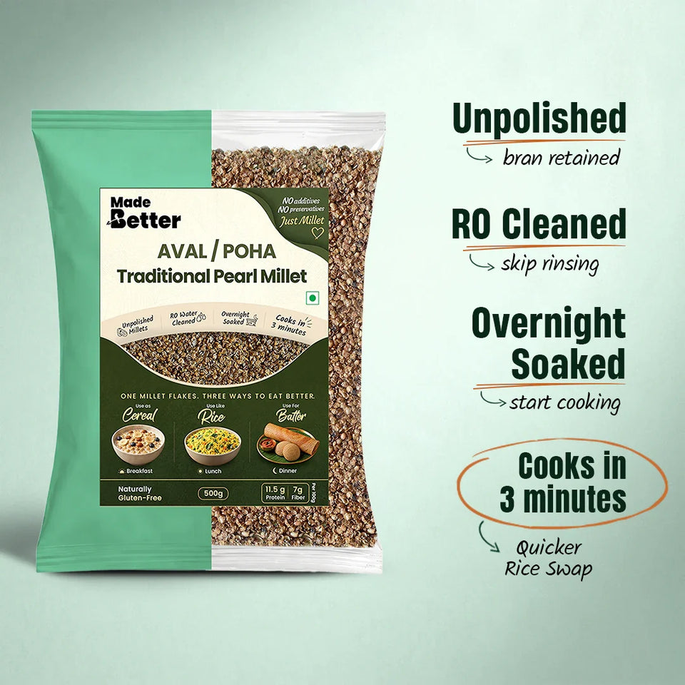 MadeBetter Traditional Pearl Millet Aval / Poha — process panel